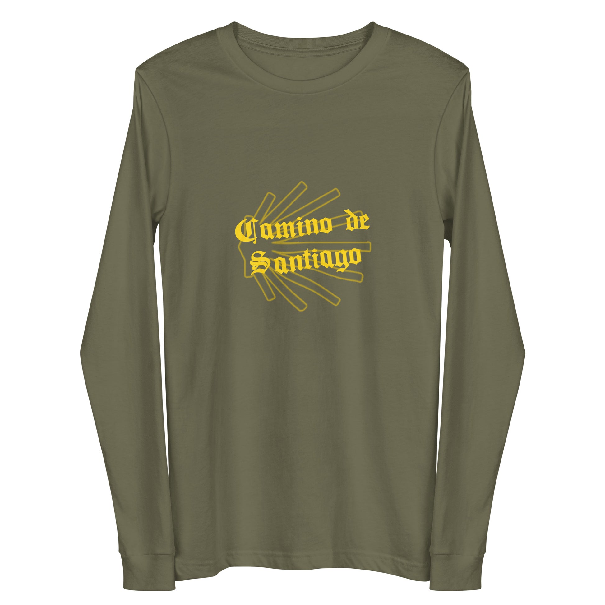 Camino de Santiago de Compostela, Unisex Long Sleeve T-Shirt Military Green Front