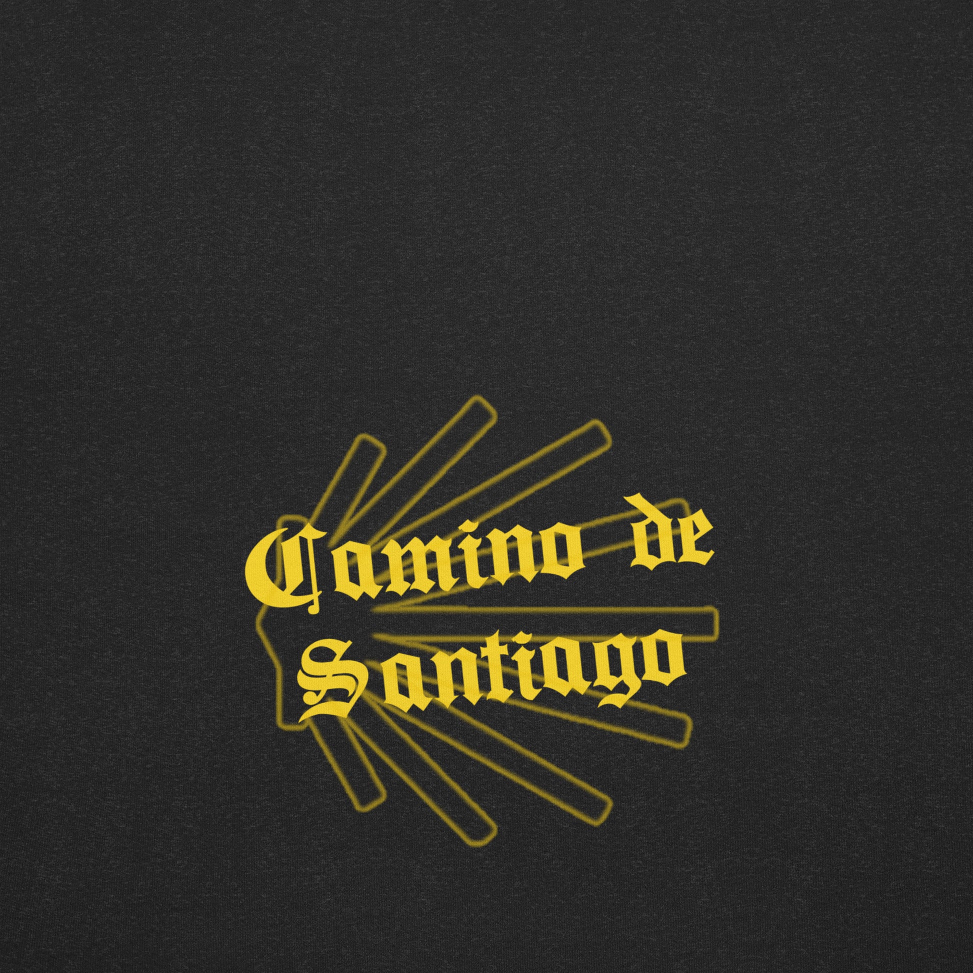 Heather Black Camino de Santiago T-Shirt, Back View Close-up Seashell