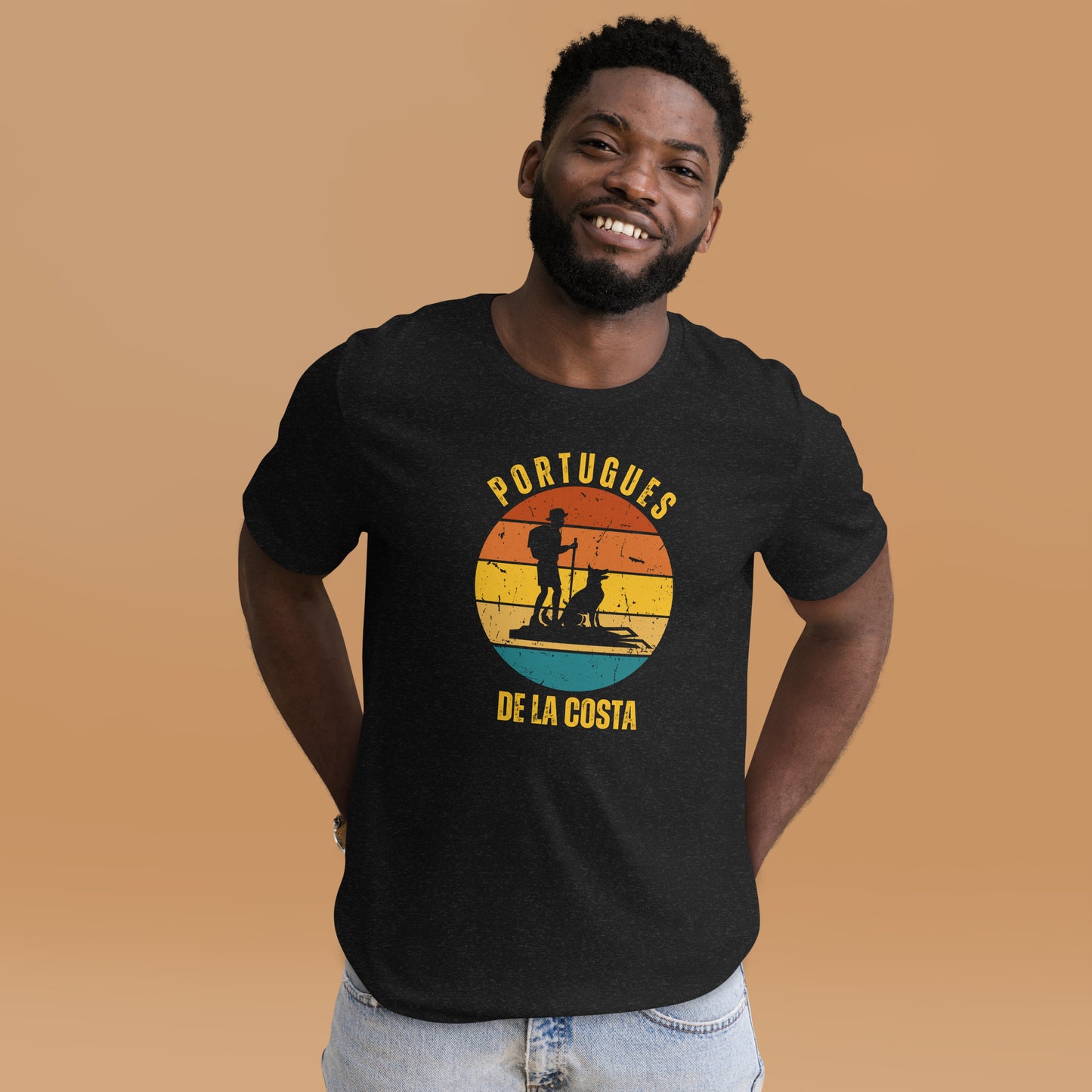 Portugues de la Costa T-Shirt, Commemorate Camino de Santiago, Peregrino & Dog, Unisex