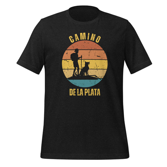 Camino Via de la Plata T-Shirt, Gift for Camino de Santiago Keepsake, Solo Hiker with Dog, Unisex