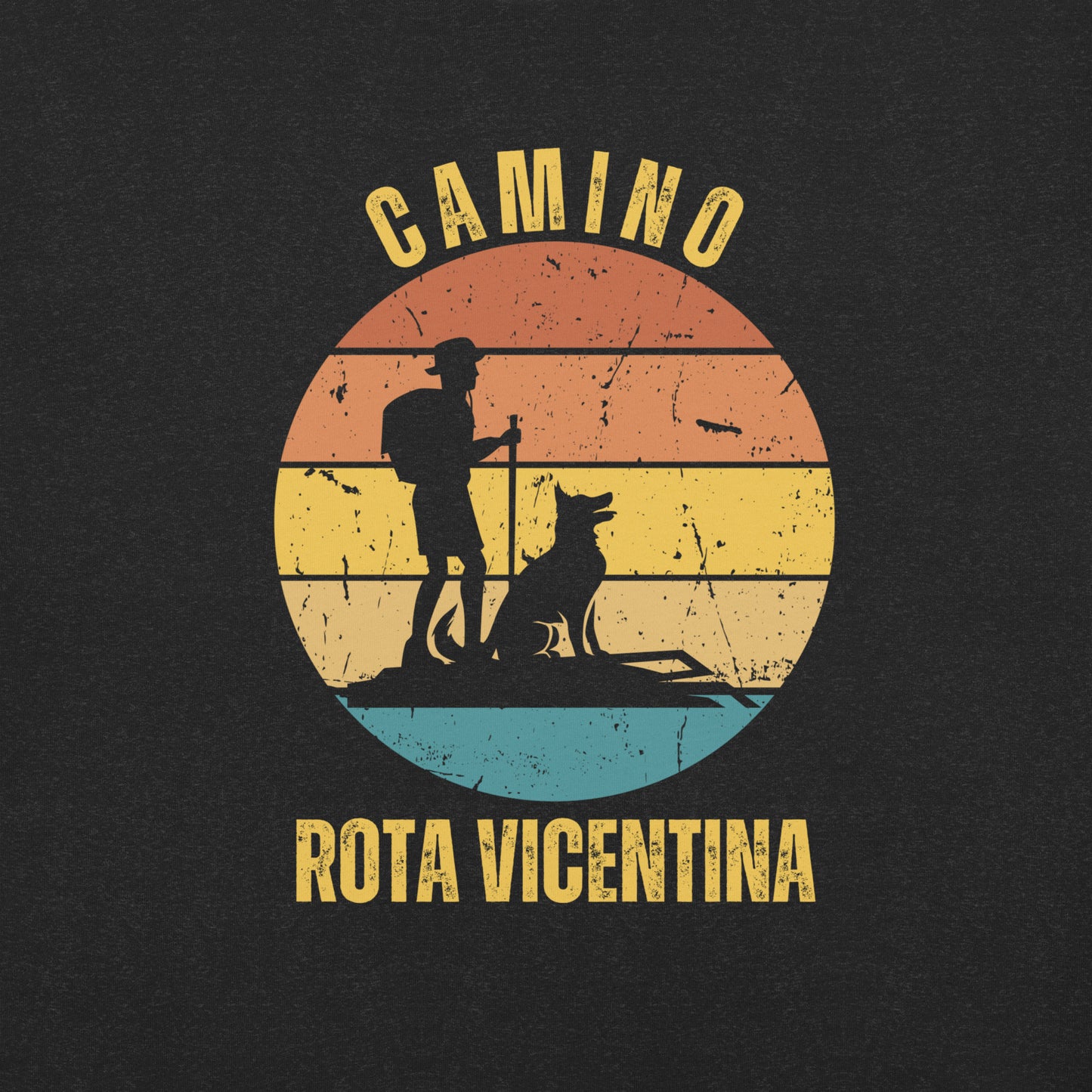 Rota Vicentina T-Shirt, Camino de Santiago Portugues Keepsake, Hiker with Dog, Unisex