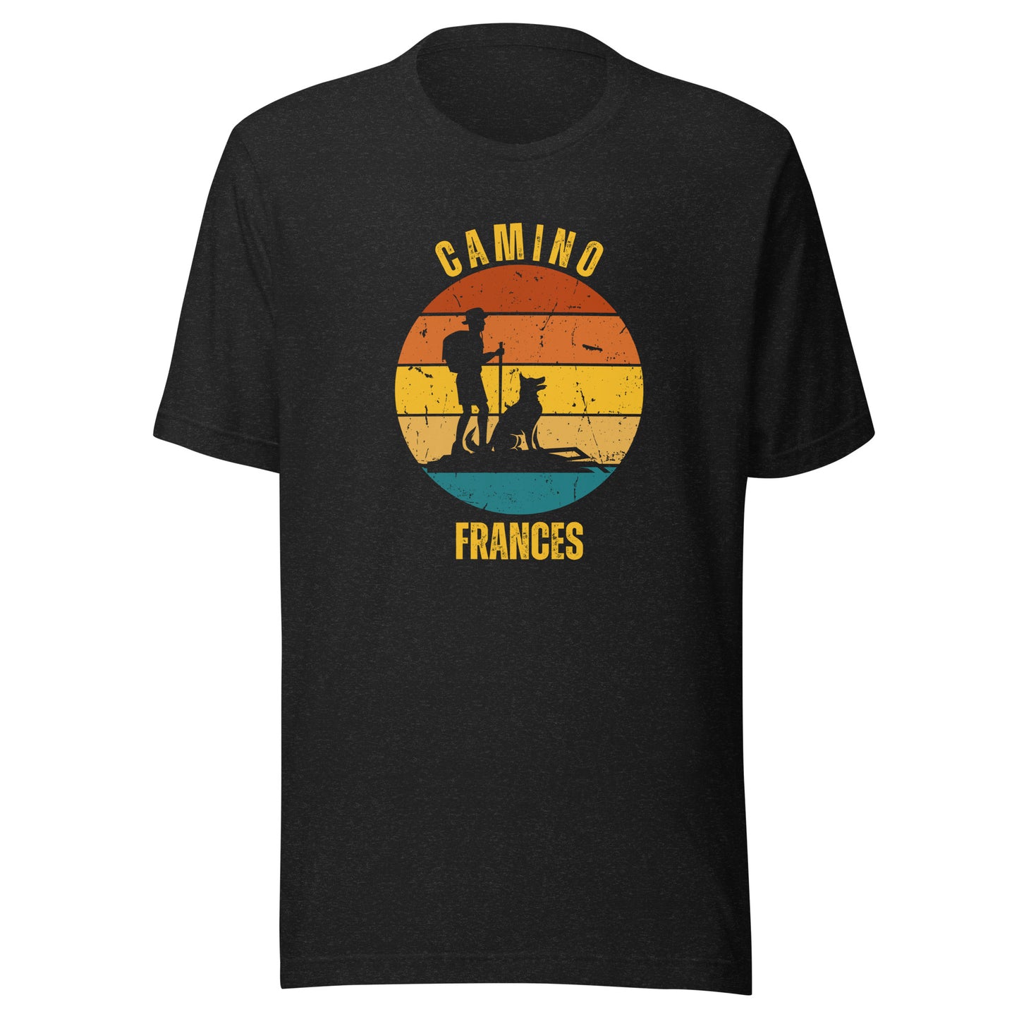 Camino Frances T-Shirt, Gift for Camino de Santiago French Way Peregrino, Keepsake, Hiker & Dog, Unisex