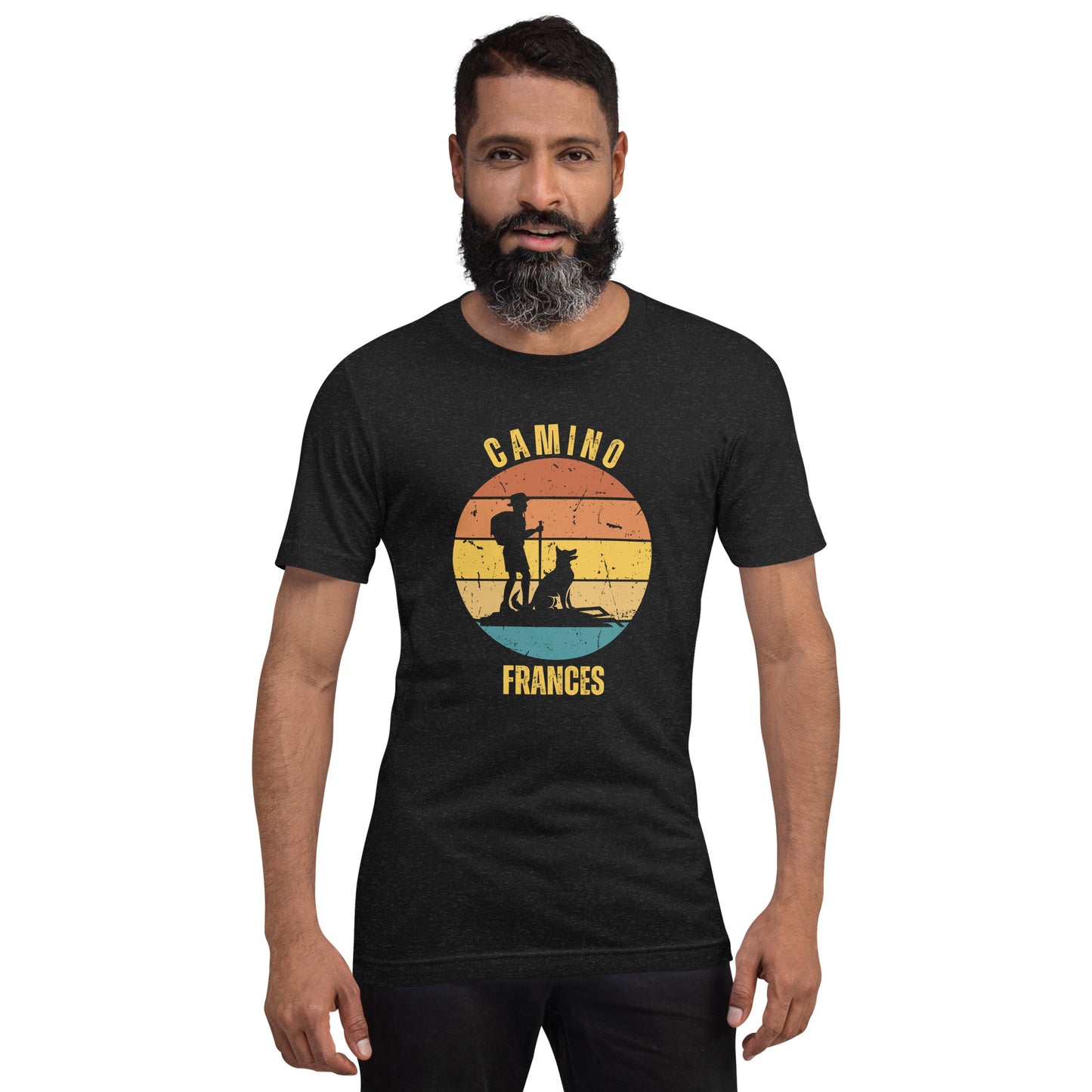 Camino Frances T-Shirt, Gift for Camino de Santiago French Way Peregrino, Keepsake, Hiker & Dog, Unisex