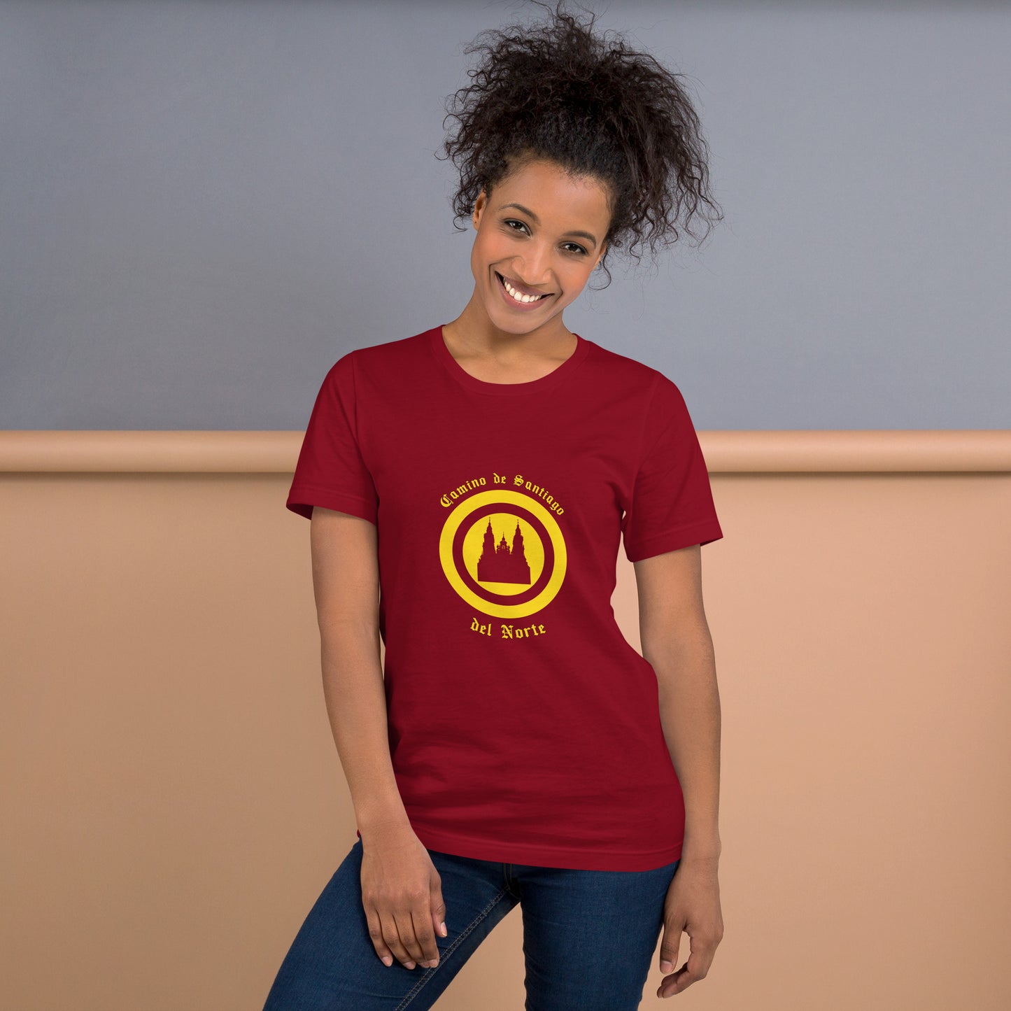 Maroon Camino de Santiago del Norte Unisex T-Shirt Compostela