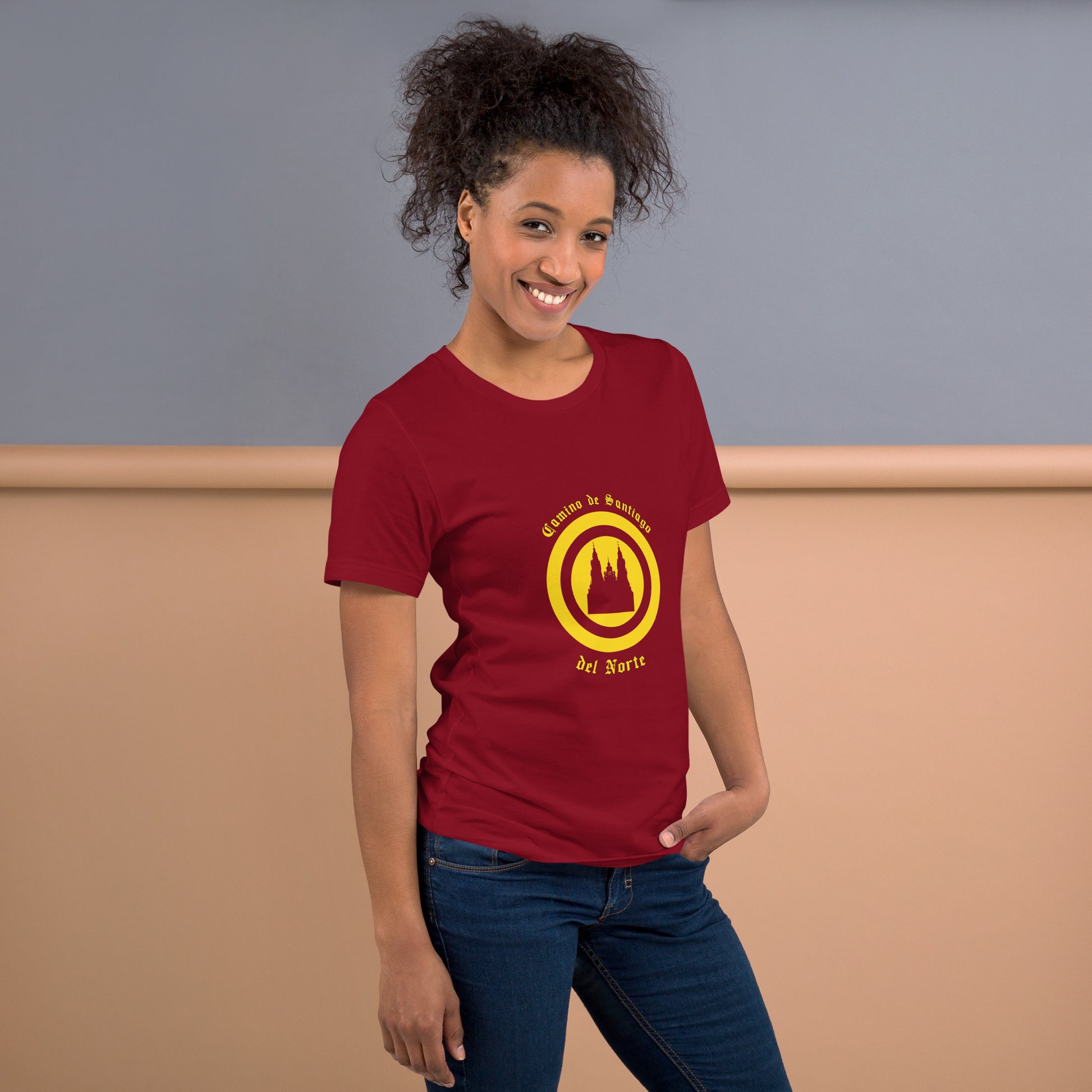 Maroon Camino de Santiago del Norte Unisex T-Shirt Compostela