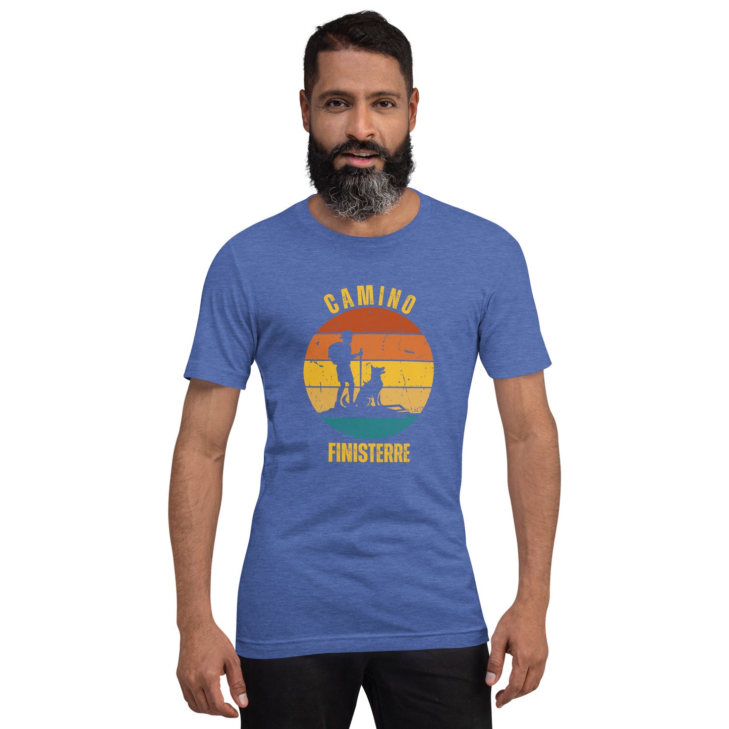 Camino Finisterre T-Shirt, Commemorate Camino de Santiago Finisterra Keepsake, Peregrino & Dog, Unisex