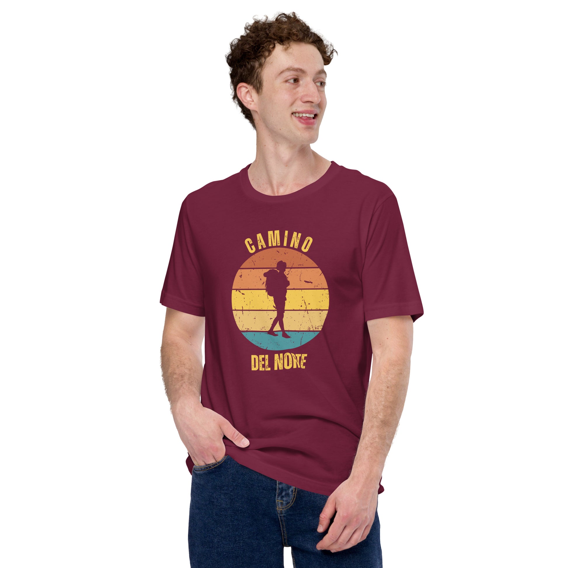 Maroon Camino de Santiago del Norte T-Shirt Solo Hiker Male