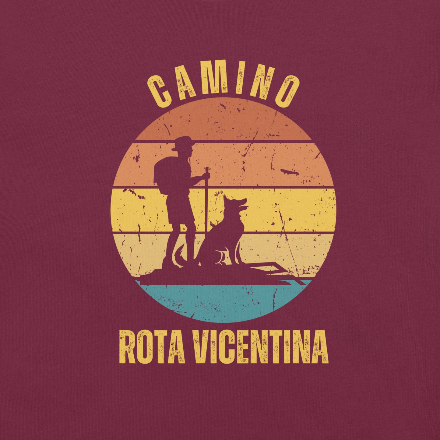 Rota Vicentina T-Shirt, Camino de Santiago Portugues Keepsake, Hiker with Dog, Unisex