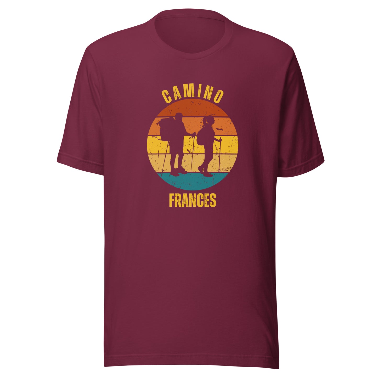 Camino Frances T-Shirt, Gift for Camino de Santiago French Way Peregrino, Keepsake, Two Hikers, Unisex