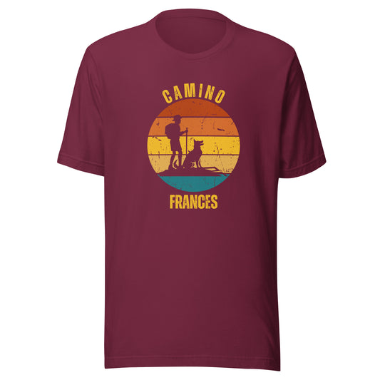 Camino Frances T-Shirt, Gift for Camino de Santiago French Way Peregrino, Keepsake, Hiker & Dog, Unisex