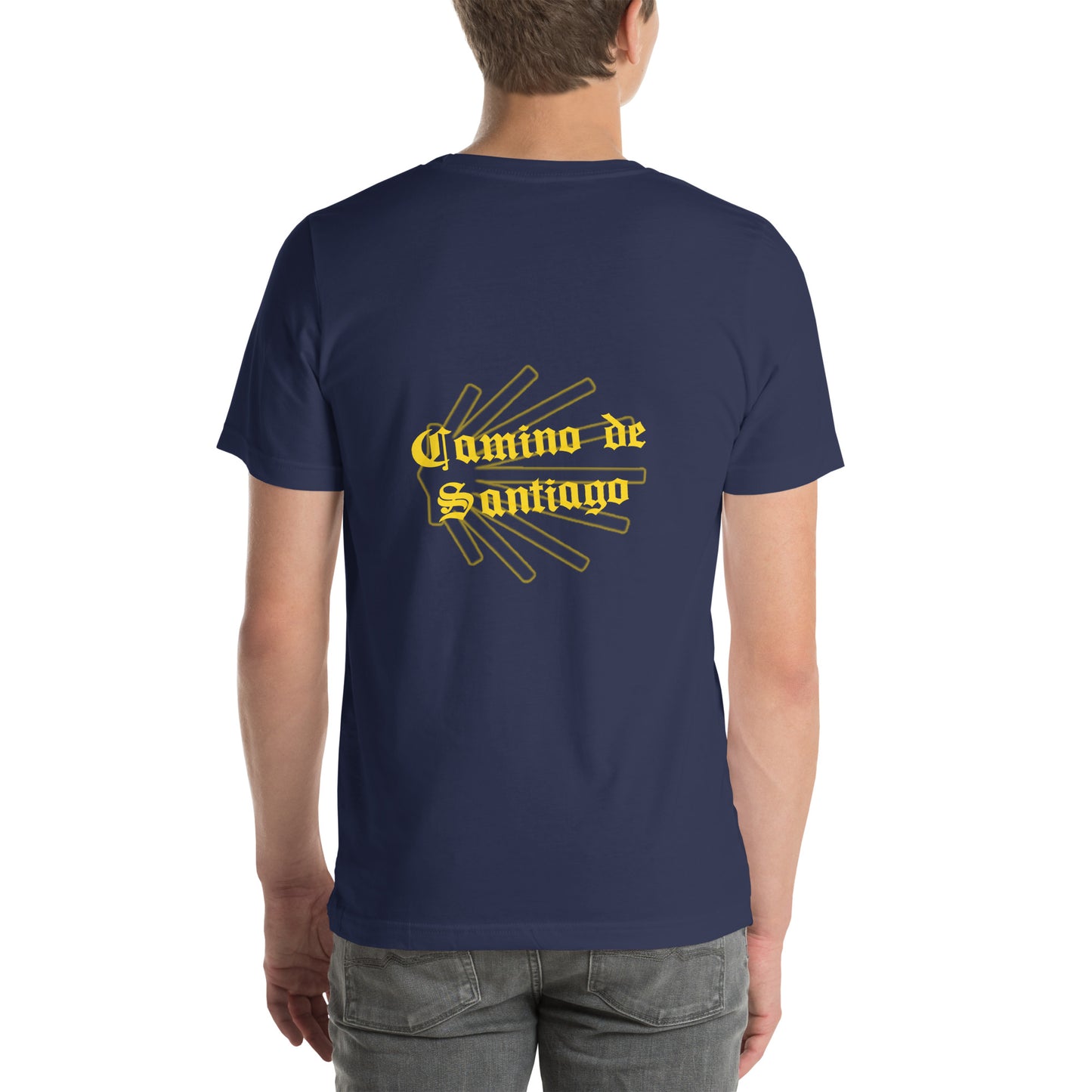 Navy Camino de Santiago T-Shirt, Back View Seashell