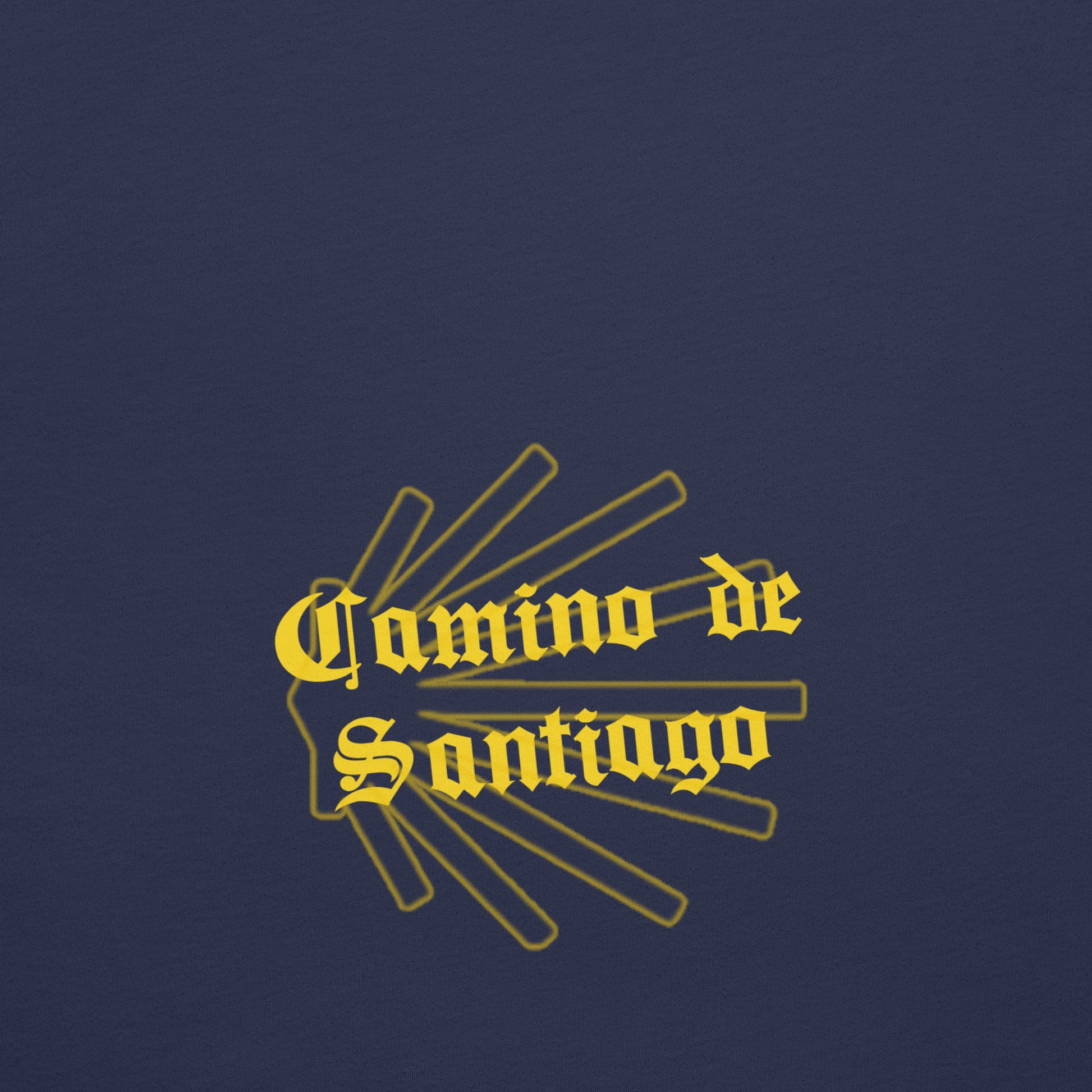 Navy Camino de Santiago T-Shirt, Back View Close-up Seashell