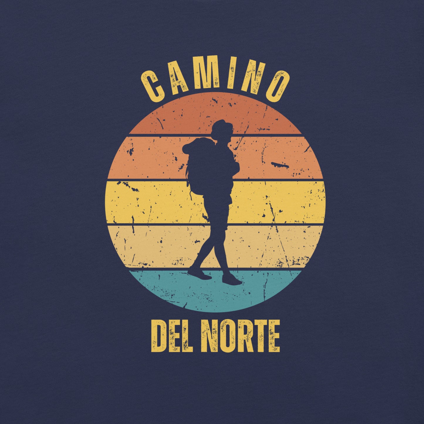 Navy Camino de Santiago del Norte T-Shirt Solo Hiker Close-Up