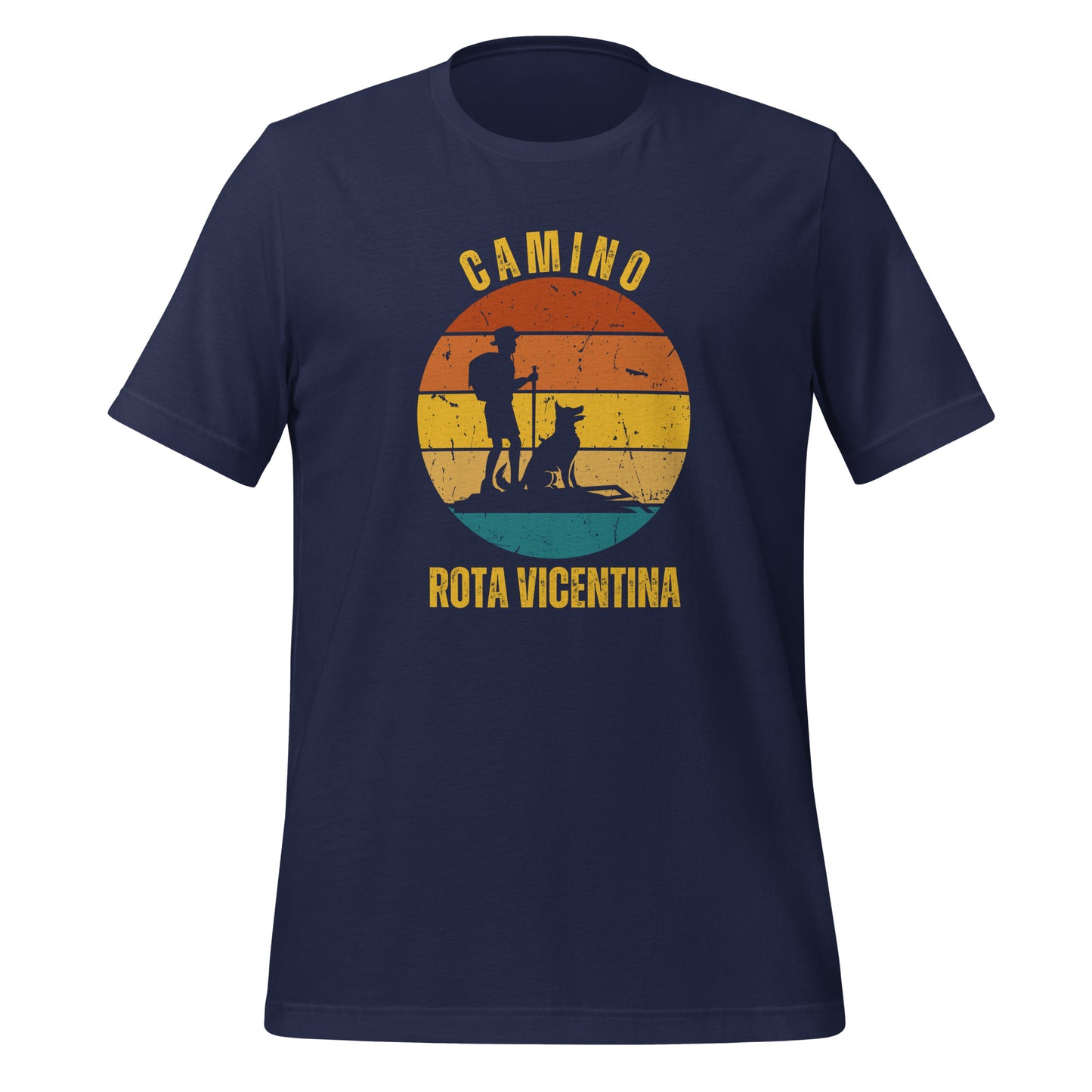 Rota Vicentina T-Shirt, Camino de Santiago Portugues Keepsake, Hiker with Dog, Unisex