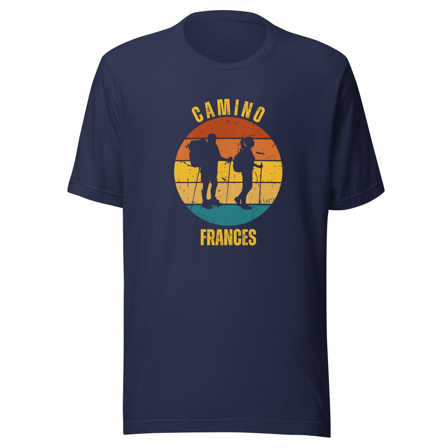 Camino Frances T-Shirt, Gift for Camino de Santiago French Way Peregrino, Keepsake, Two Hikers, Unisex