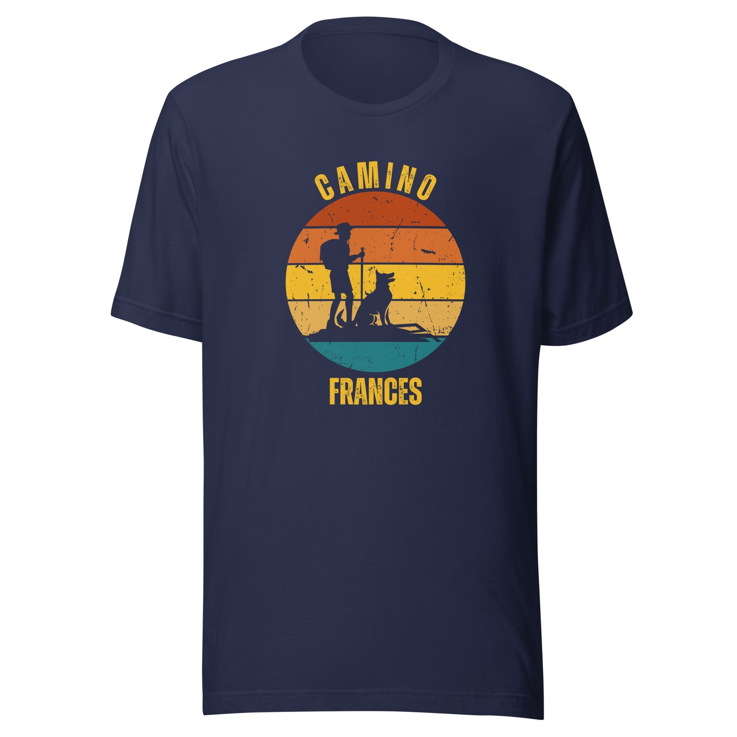 Camino Frances T-Shirt, Gift for Camino de Santiago French Way Peregrino, Keepsake, Hiker & Dog, Unisex