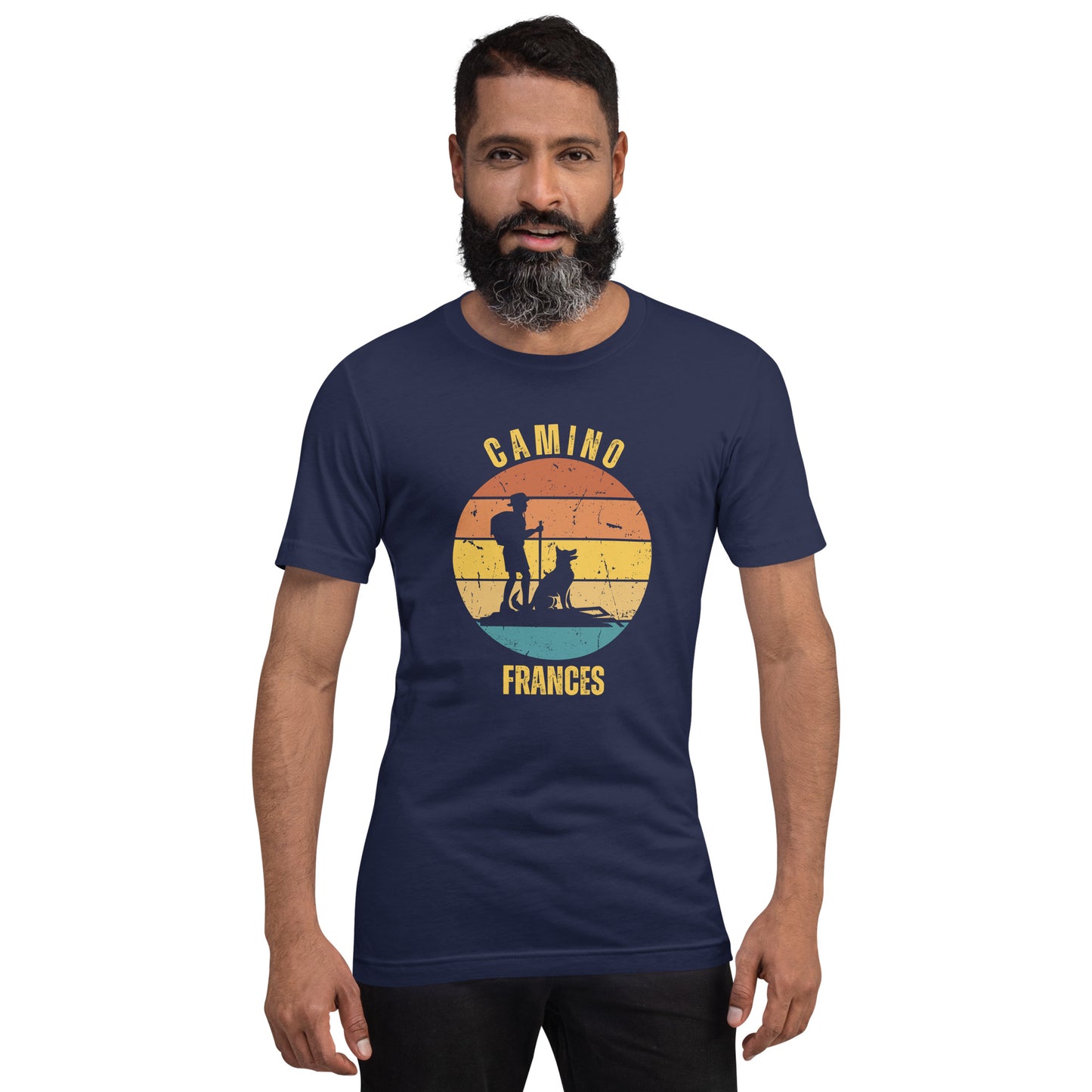 Camino Frances T-Shirt, Gift for Camino de Santiago French Way Peregrino, Keepsake, Hiker & Dog, Unisex