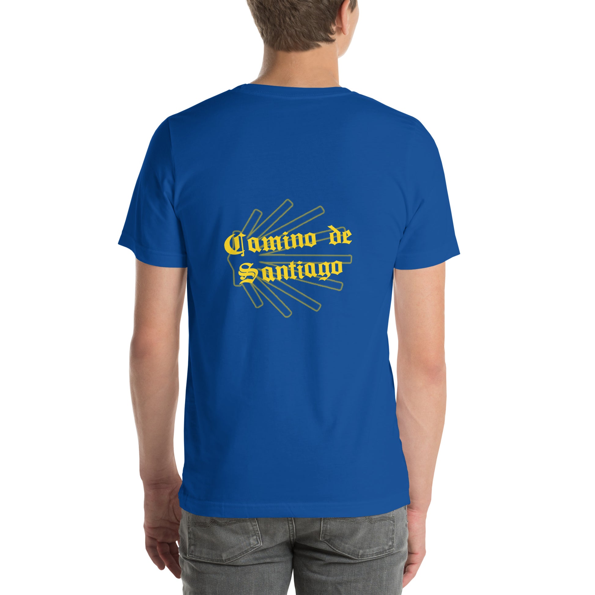 Royal Blue Camino de Santiago T-Shirt, Back View Seashell