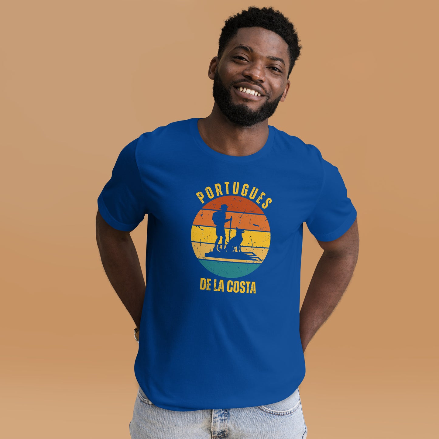 Portugues de la Costa T-Shirt, Commemorate Camino de Santiago, Peregrino & Dog, Unisex