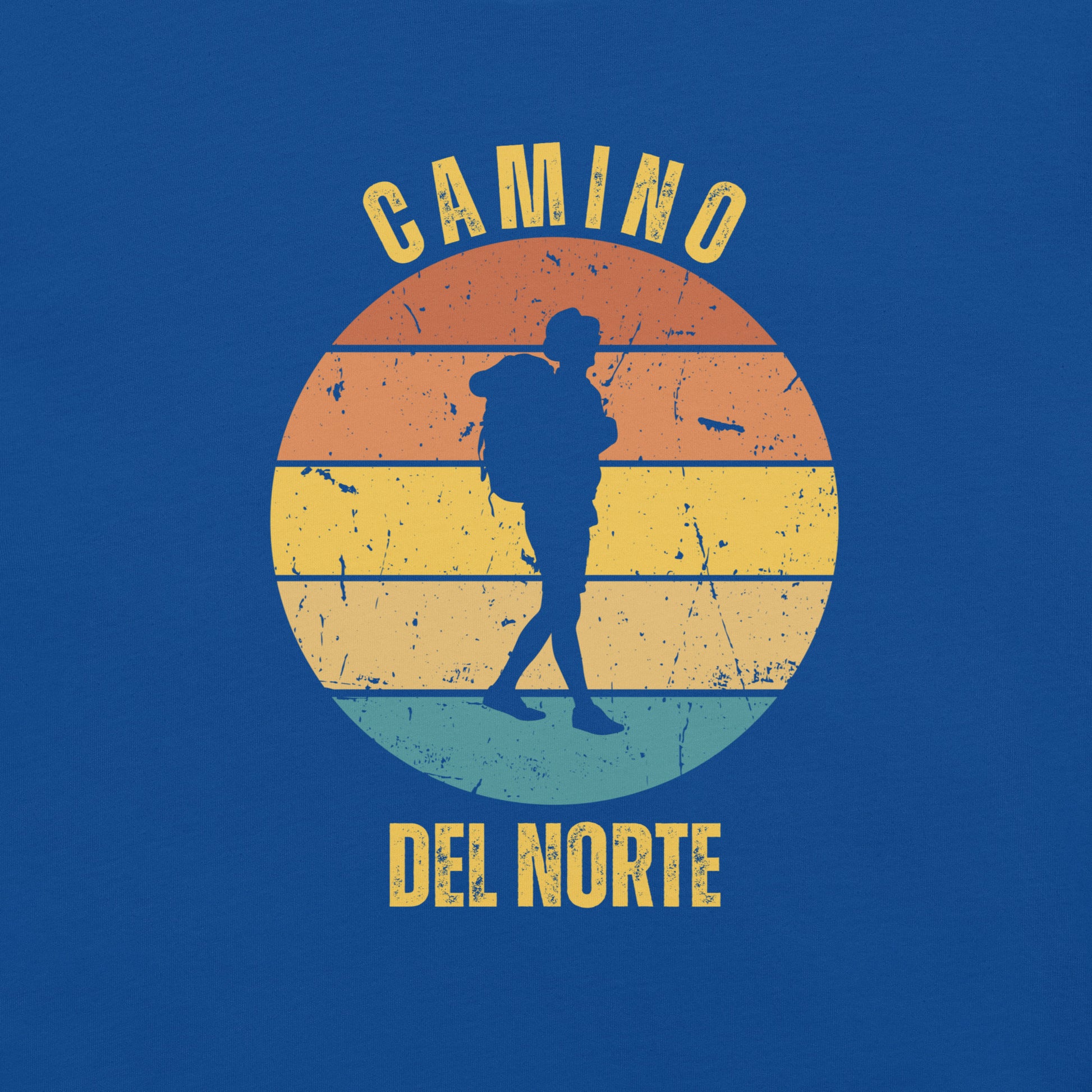 True Royal Blue Camino de Santiago del Norte T-Shirt Solo Hiker Close-Up