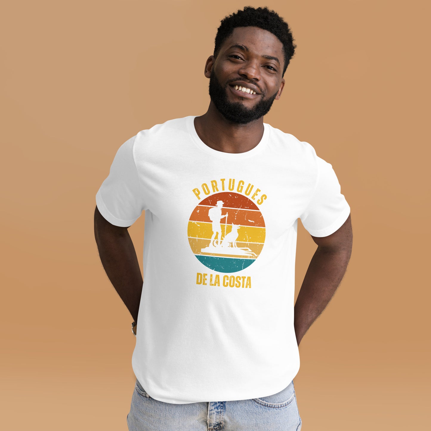 Portugues de la Costa T-Shirt, Commemorate Camino de Santiago, Peregrino & Dog, Unisex