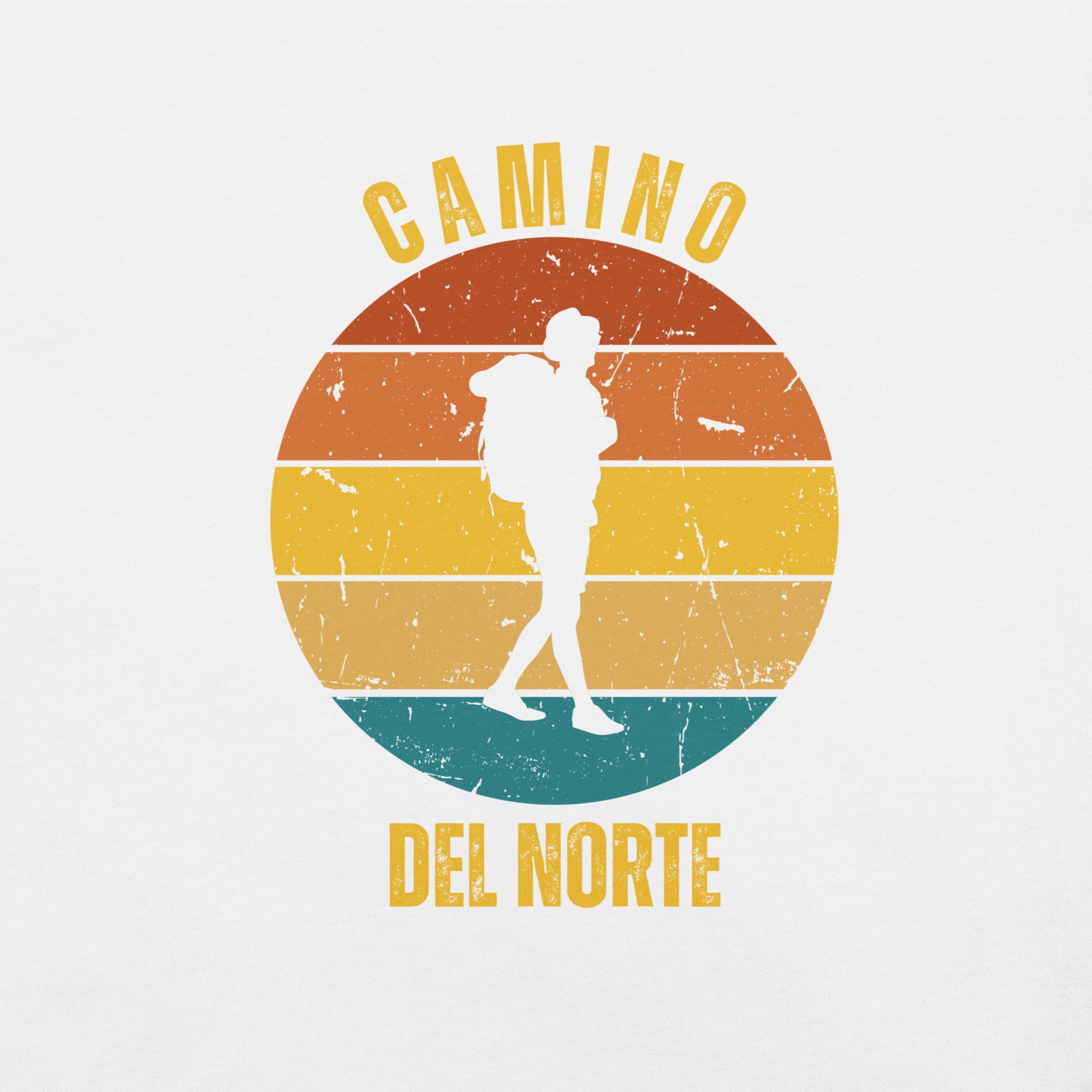 White Camino de Santiago del Norte T-Shirt Solo Hiker Close-Up