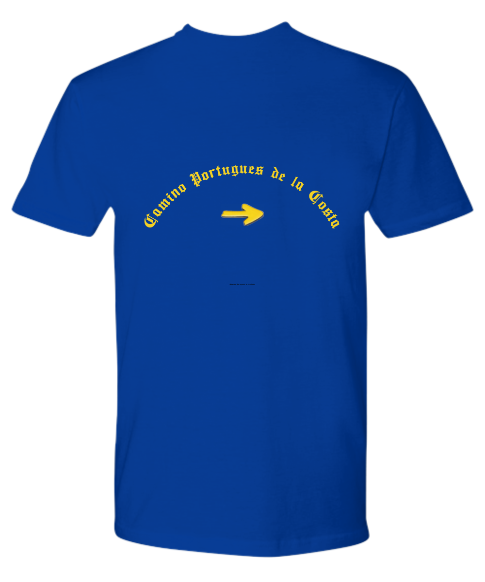 Camino de Santiago Premium T-shirt - Portugues Costal Way, Logo Front, Design Back