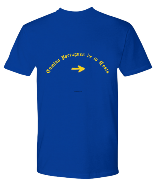 Camino de Santiago Premium T-shirt - Portugues Costal Way, Logo Front, Design Back