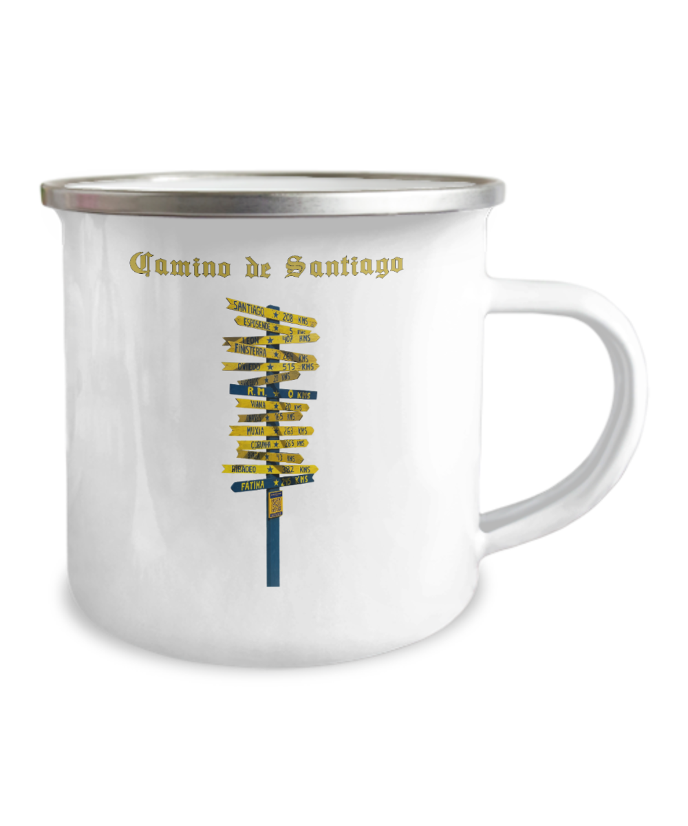 Camino de Santiago Gift Signpost Camper Mug Commemorate Your Peregrino Journey Camino Gift for Christmas Enamel Finish 12 oz.