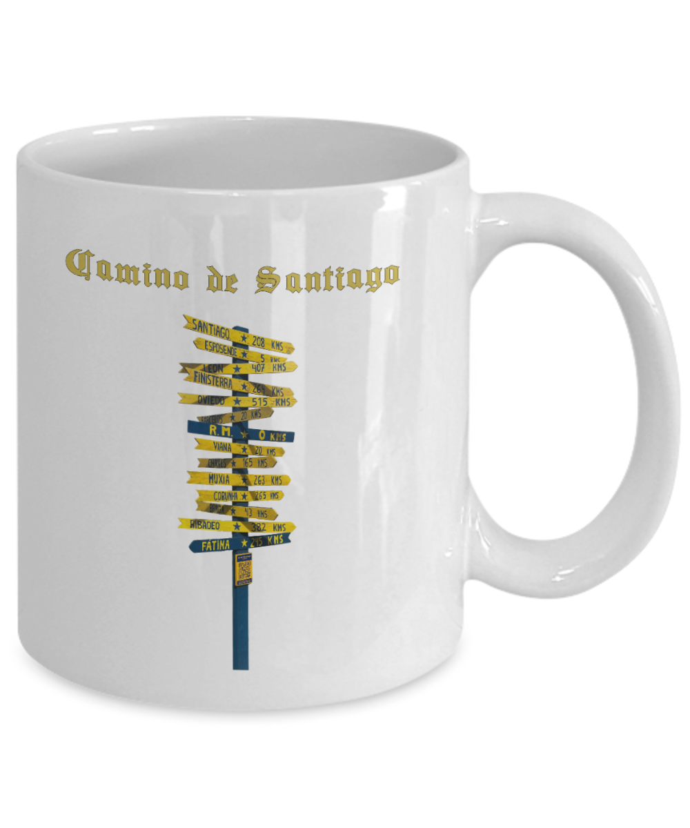 Camino de Santiago Signpost Mug Gift for Peregrino Journey Camino Gift  White Ceramic 11 or 15 oz.