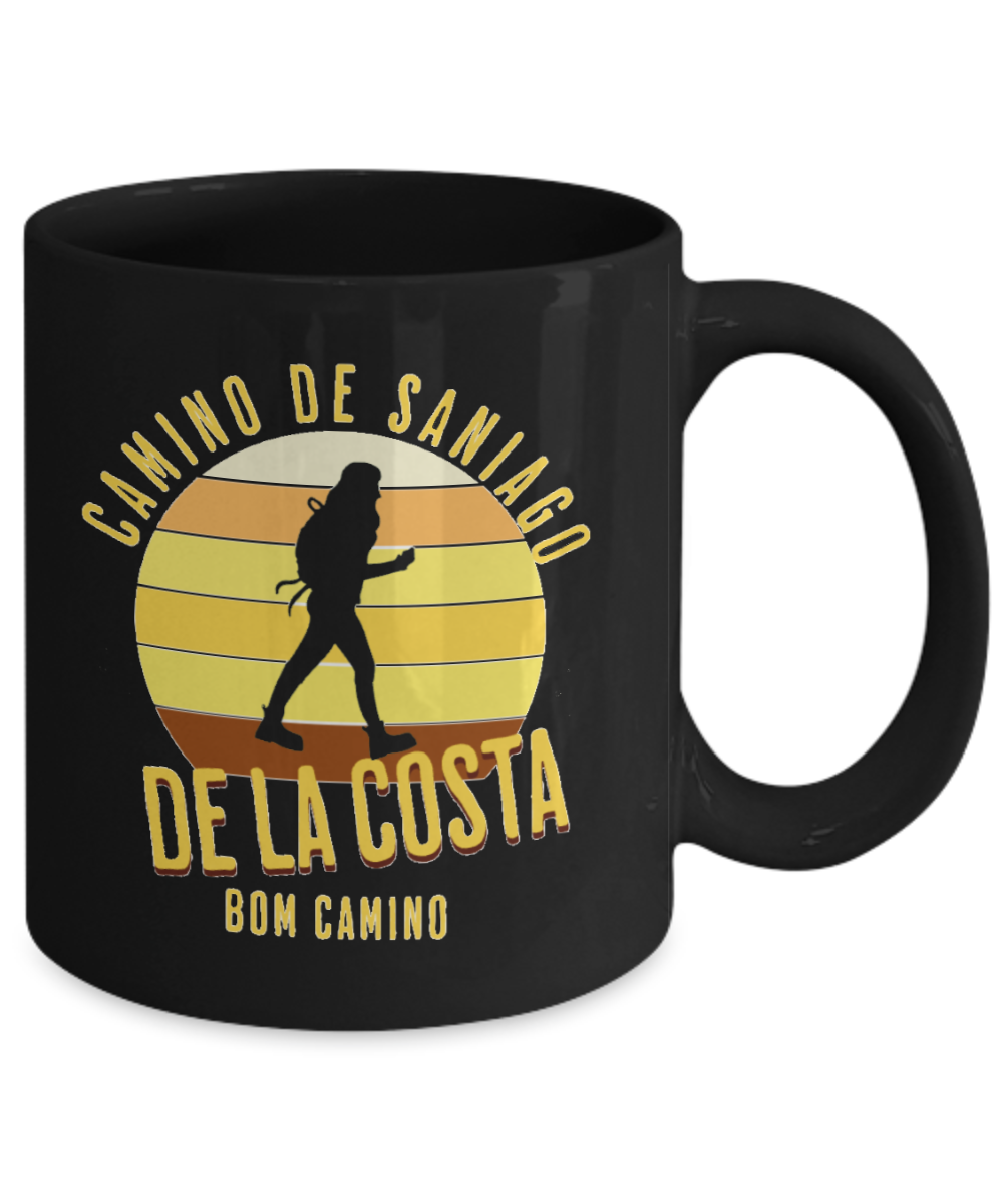 Camino de la Costa Solo Hiker Mug Gift for Peregrino Journey Bom Camino Black Ceramic 11 or 15 oz.