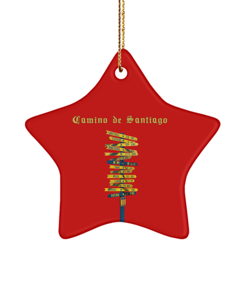 Camino de Santiago Christmas Ornament Sign Post 3" Ceramic Star Keepsake