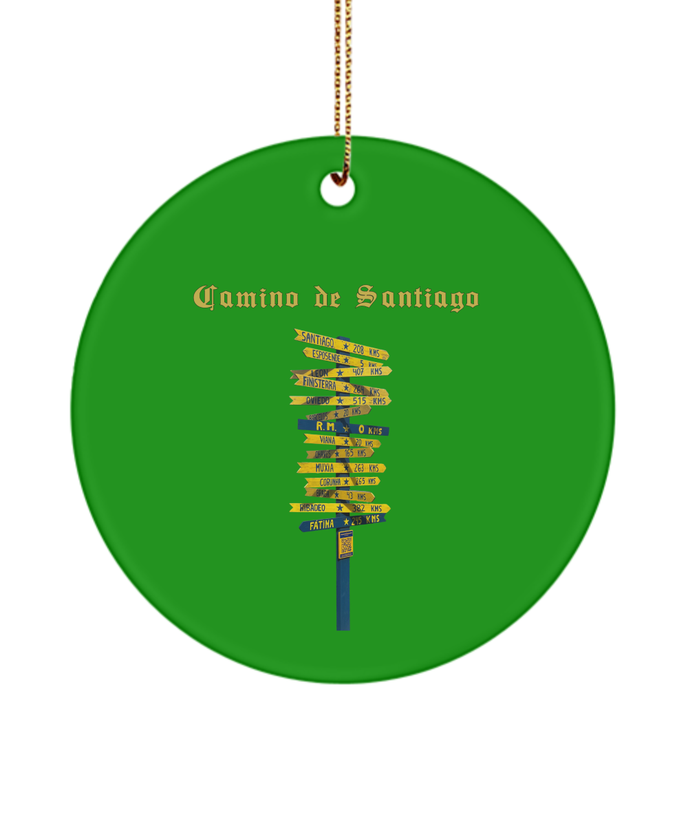 Camino de Santiago Christmas Ornament Sign Post 3" Circle  or Oval Ceramic Keepsake Signpost