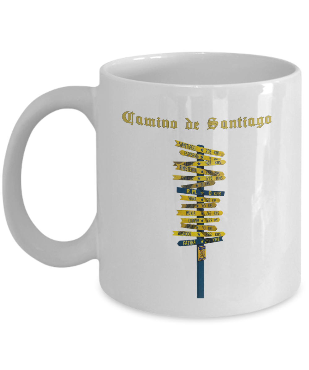 Camino de Santiago Signpost Mug Gift for Peregrino Journey Camino Gift  White Ceramic 11 or 15 oz.