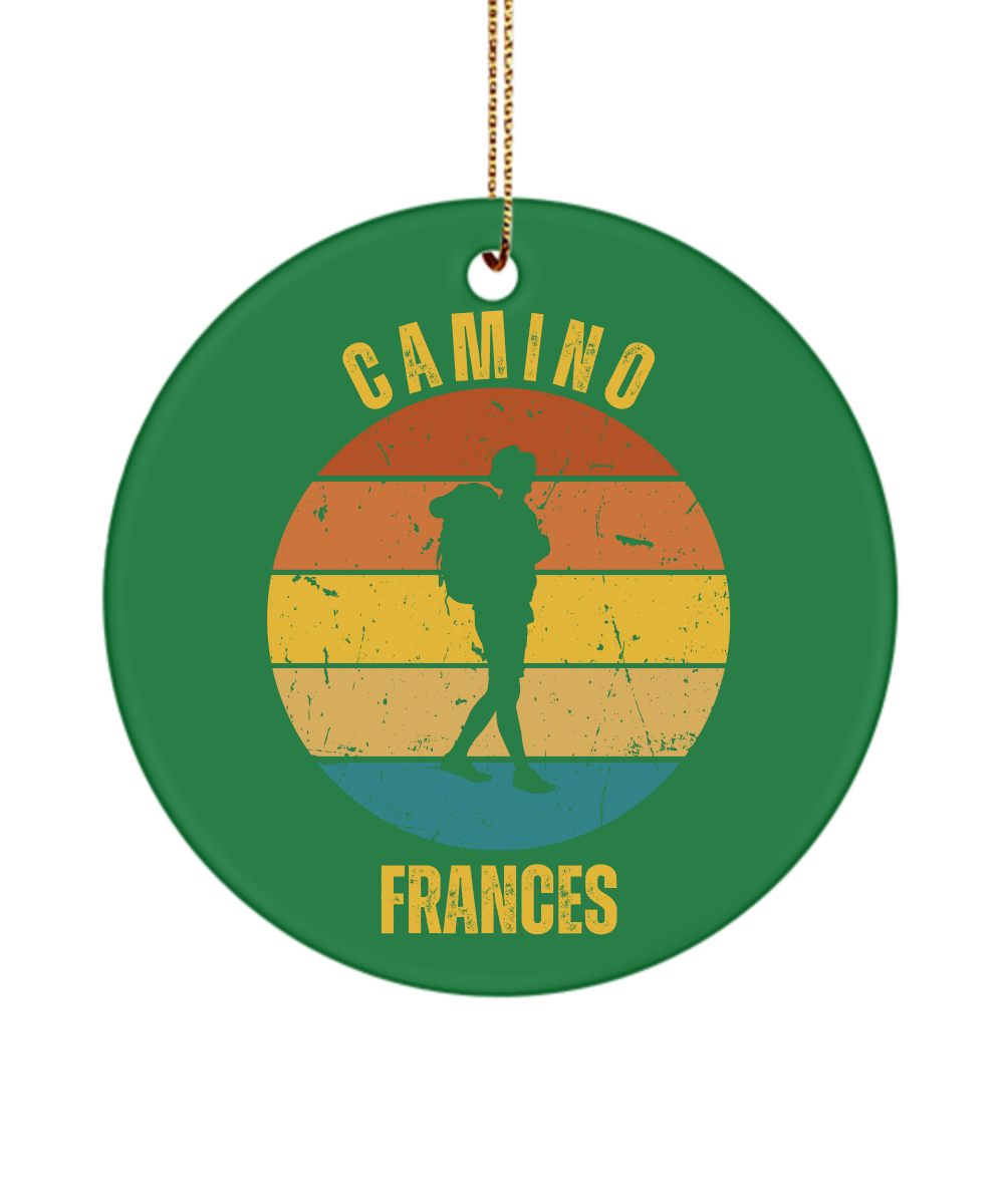 Camino de Santiago Christmas Ornament Solo Hiker Frances, 3" Round Ceramic