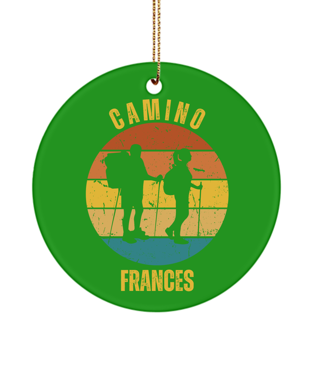 Camino de Santiago Christmas Ornament Hikers Frances, 3" Round Ceramic