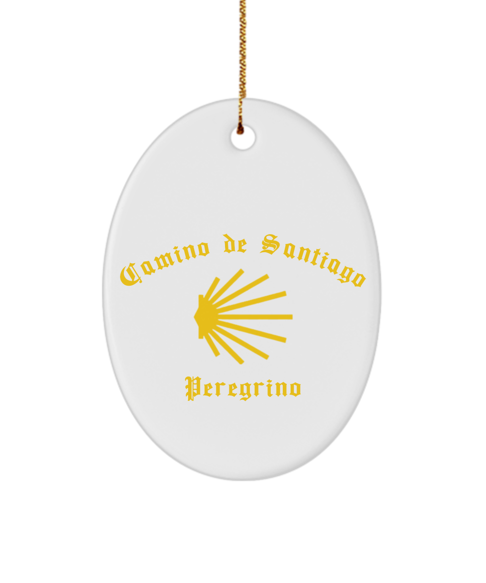 Camino de Santiago Christmas Ornament Peregrino Seashell White Oval