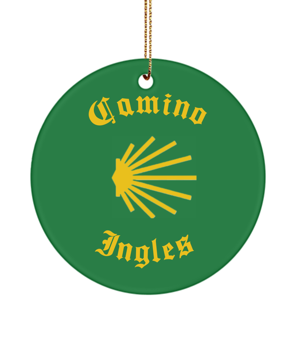 Camino de Santiago Christmas Ornament Seashell Ingles, 3" Ceramic, Round