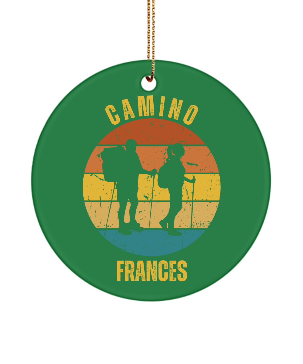 Camino de Santiago Christmas Ornament Hikers Frances, 3" Round Ceramic