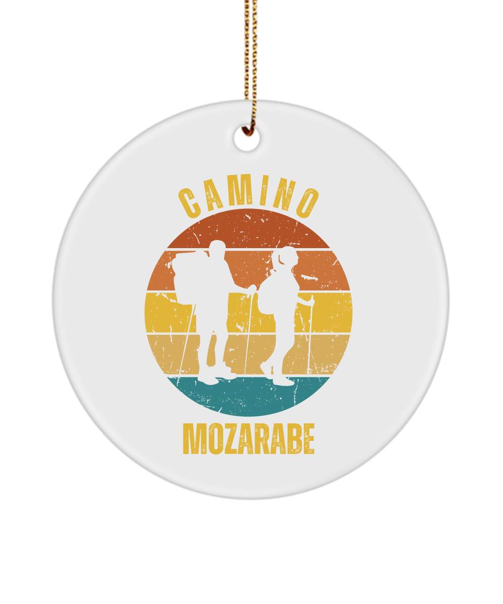 Camino de Santiago Christmas Ornament Hikers Mozarabe, 3" Round, Ceramic