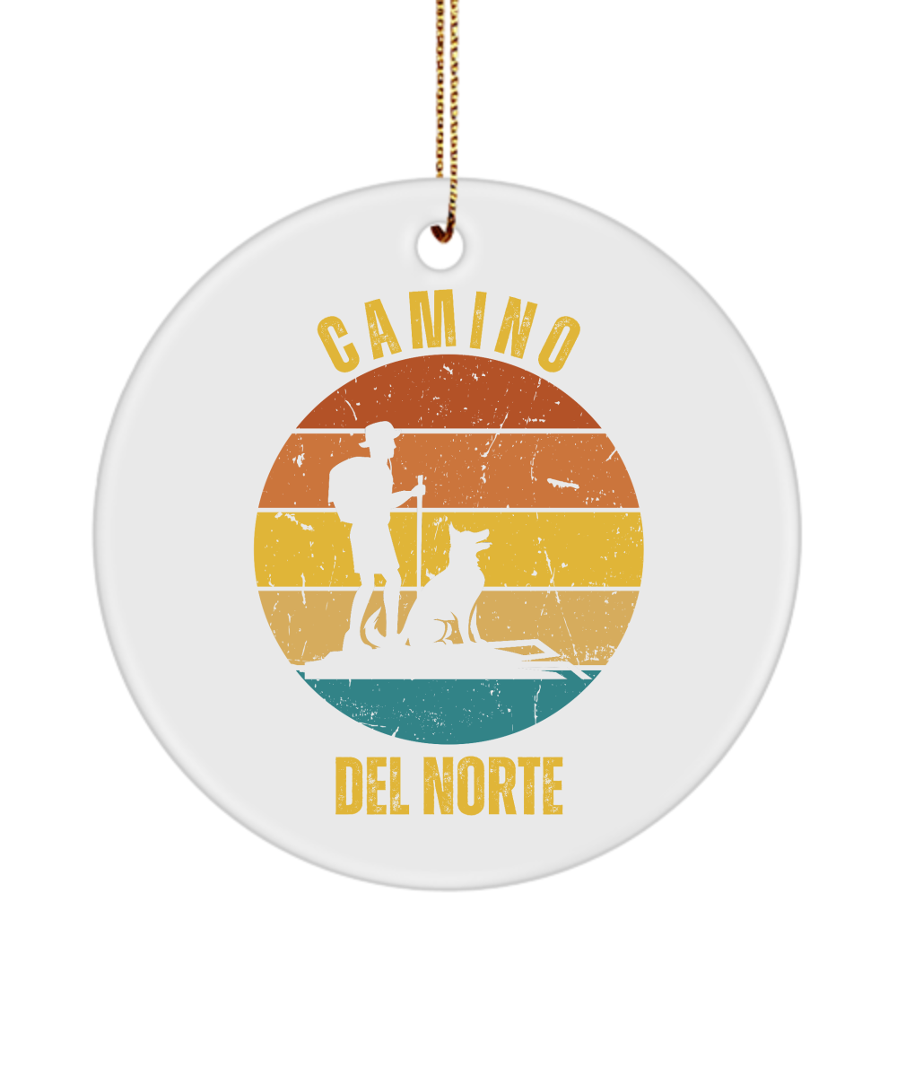 Camino del Norte Hiker Dog Christmas Ornament, Camino de Santiago, 3" Ceramic, Round