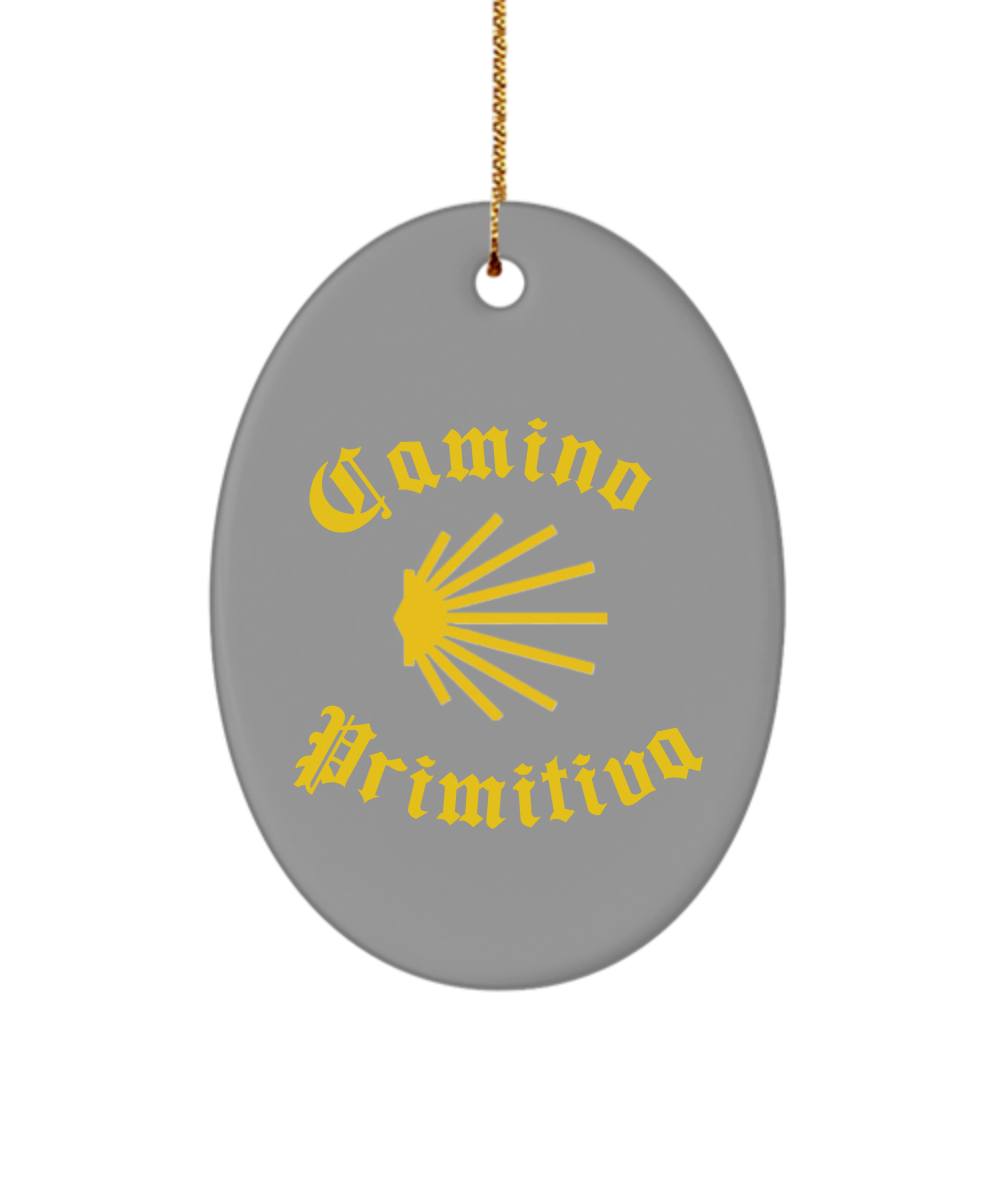 Camino de Santiago Christmas Ornament Seashell Primitiva Ceramic, 3" Circle, Star, Oval