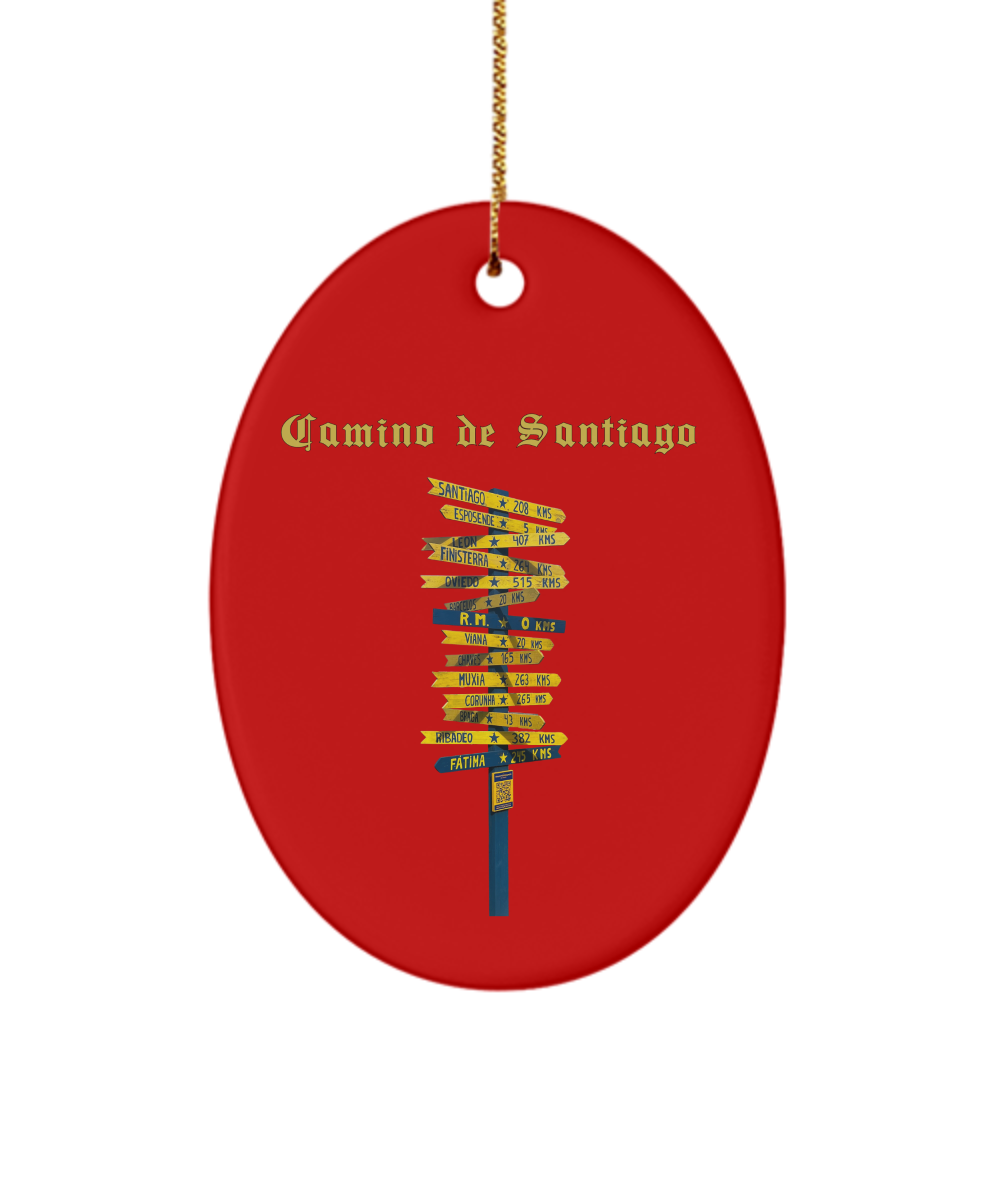 Camino de Santiago Christmas Ornament Sign Post 3" Circle  or Oval Ceramic Keepsake Signpost