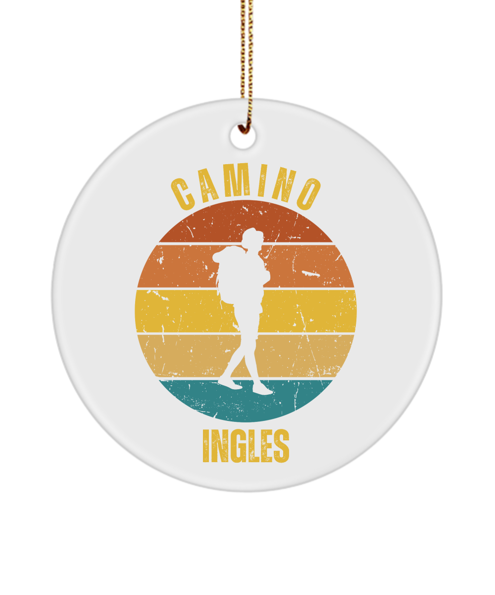 Camino de Santiago Christmas Ornament Solo Hiker Ingles. 3" Ceramic, Round