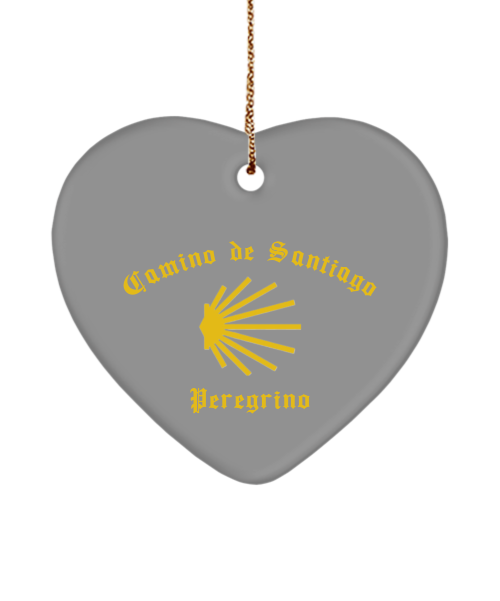 Camino de Santiago Christmas Ornament Peregrino Seashell Grey Heart