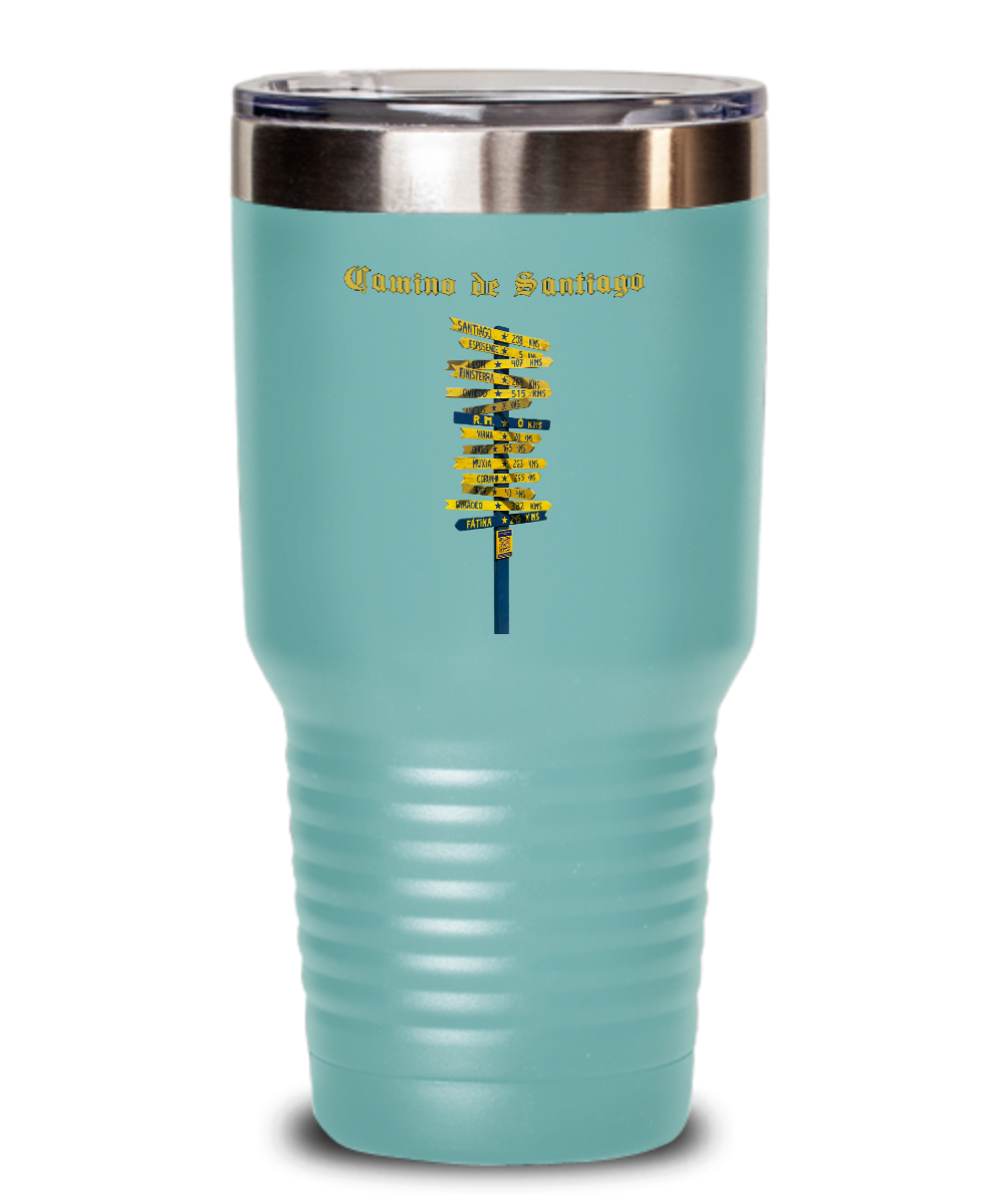 Camino de Santiago Signpost Tumbler Commemorate Your Peregrino Journey Camino Gift for Christmas Vacuum Sealed with Lid 20 or 30 oz.