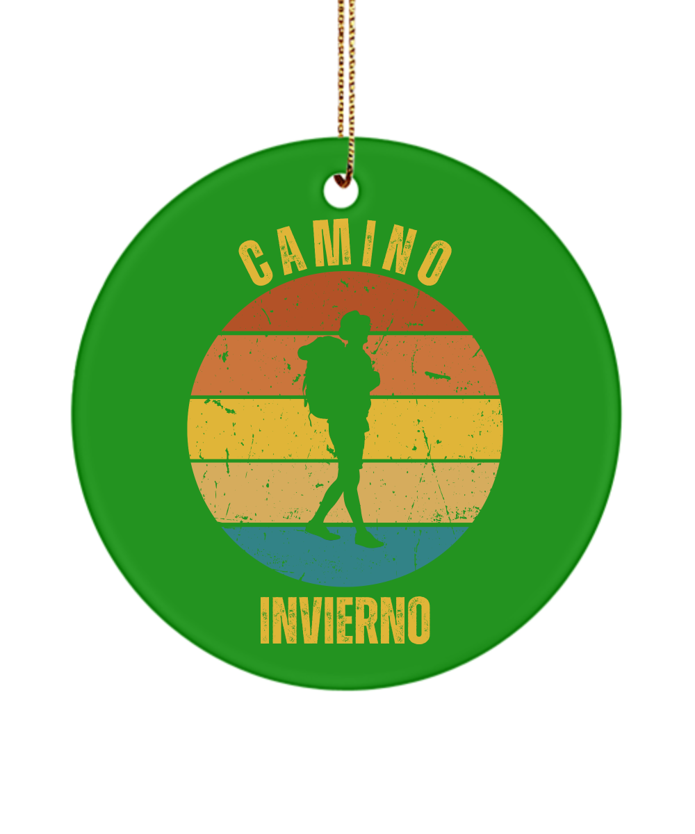 Camino de Santiago Christmas Ornament Solo Hiker Invierno, 3" Round, Ceramic