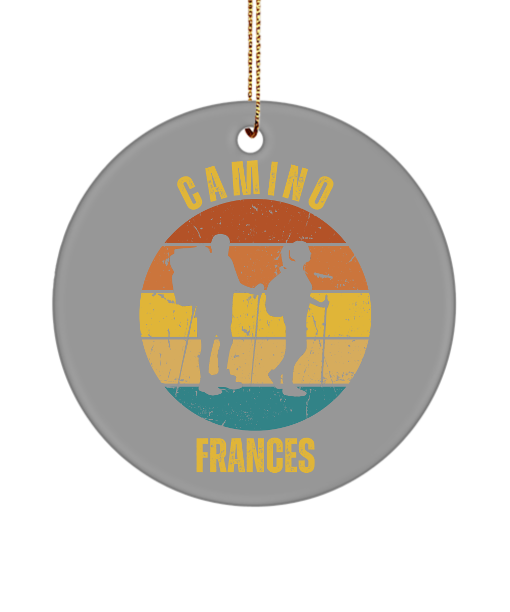 Camino de Santiago Christmas Ornament Hikers Frances, 3" Round Ceramic