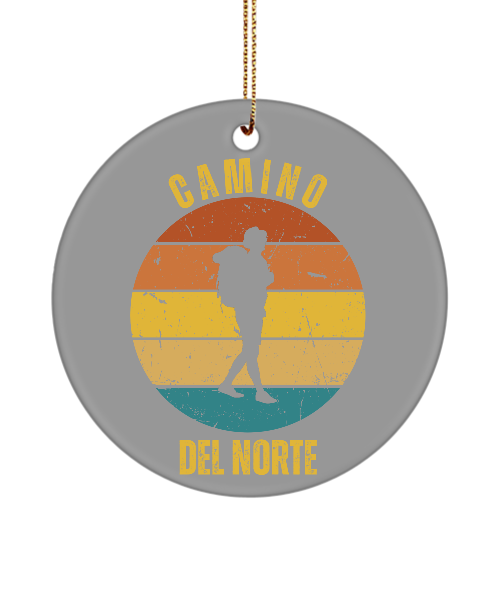 Camino del Norte Solo Hiker Christmas Ornament, Camino de Santiago, 3" Round Ceramic