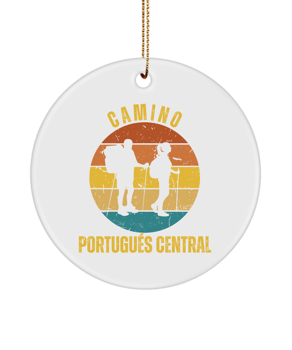 Camino de Santiago Christmas Ornament Hikers Portugues Central, 3" Round, Ceramic